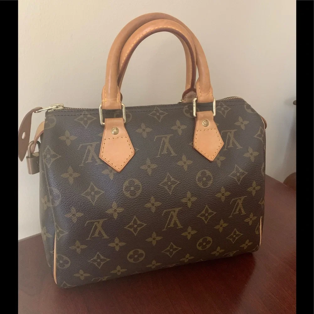 Louis Vuitton Monogram Speedy 25 Satchel in Brown and Tan Leather